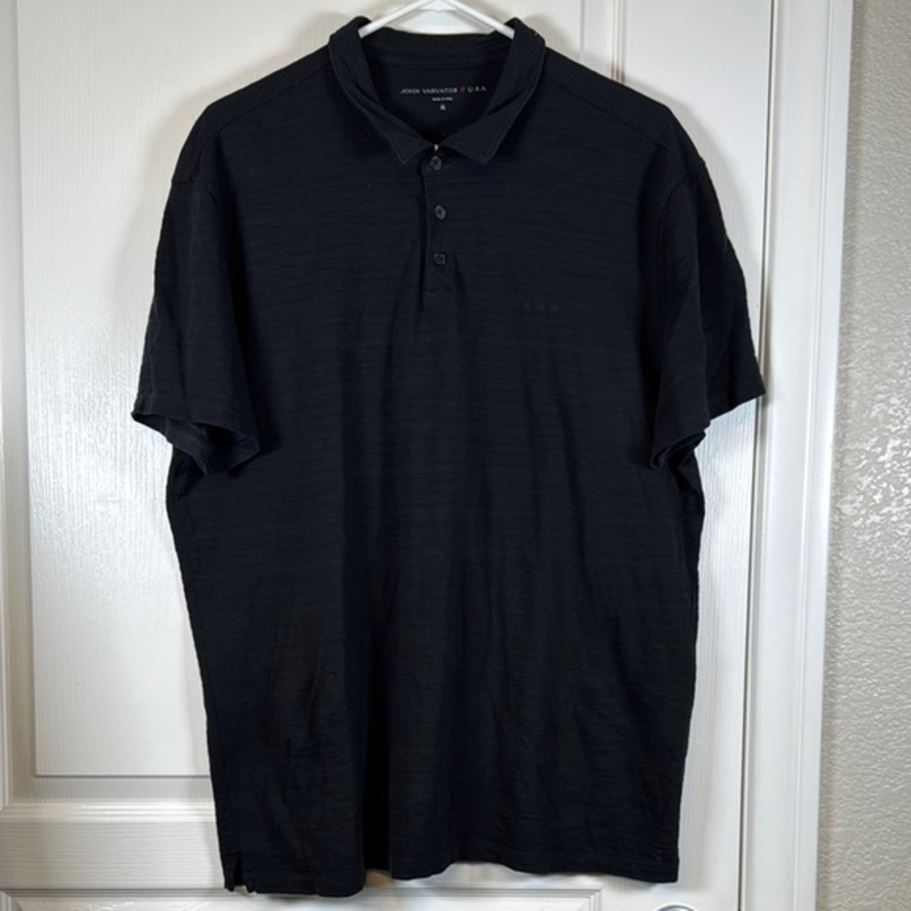 John Varvatos Black Three Embroidered Stars Cotton Polo Shirt Size XL EUC #0973